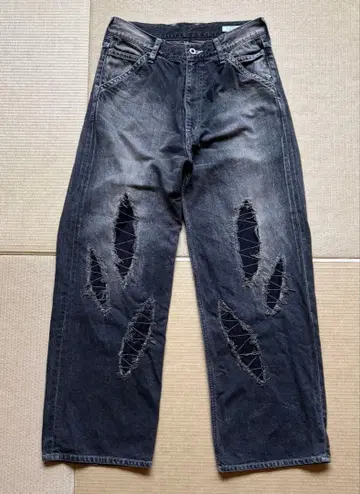 ENCOMING 그레이 스트레이트 데님 팬츠