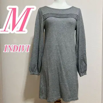 인디비 그레이 원피스 페미닌 니트 무릎 기장
