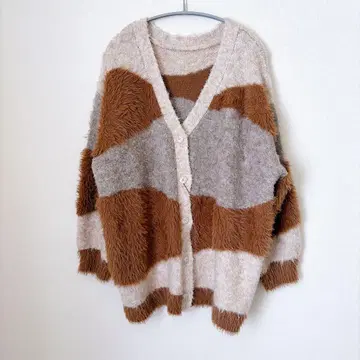 니트 가디건 샤기 베이지 x 그레이 오버 사이즈 마터니티도