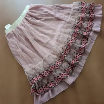 택 포함 미사용 엑시즈팜 핑크 플레어 스커트 튤 자수