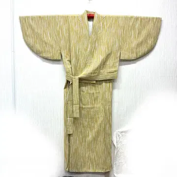 투피스 기모노 코몬 기모노 순수 실크 일본 의류 황토색 세로 줄무늬