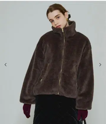 [ L 사이즈 ] coca 인조 모피 스탠드 카라 블루종 브라운