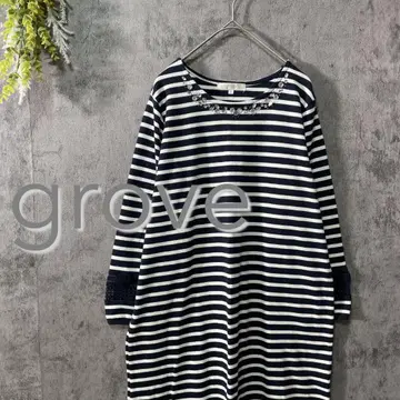 그로브 보더 비쥬 긴팔 원피스 티셔츠 무릎 위 가을/겨울