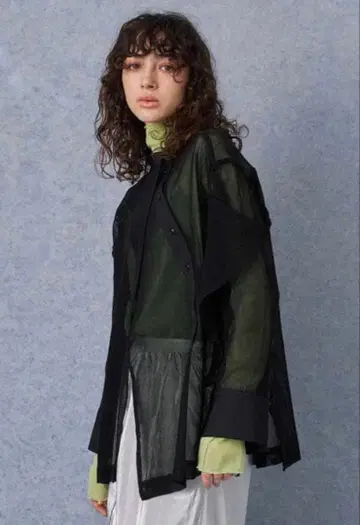 메쉬 레이어 오버 사이즈 셔츠/시어 블라우스