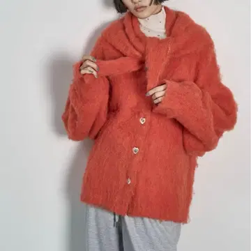 자영 스톨 세트 샤기 니트 가디건 오렌지