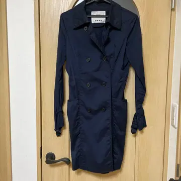 PLST 네이비 더블 브레스트 트렌치코트