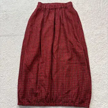 뷔르데사봉 빨간색 체크 무늬 벌룬 스커트 울 린넨