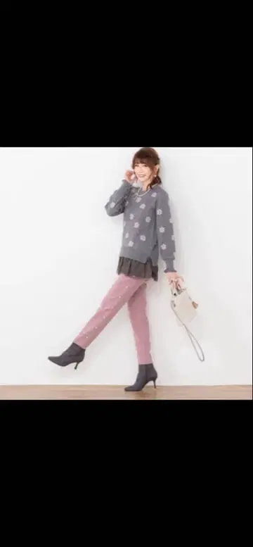 앤드러브 새상품 펄 비쥬의 스타일리시 슬림 레그 팬츠 3L 핑크