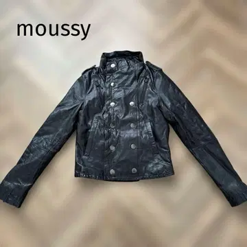 블랙 가죽 더블 브레스트 자켓