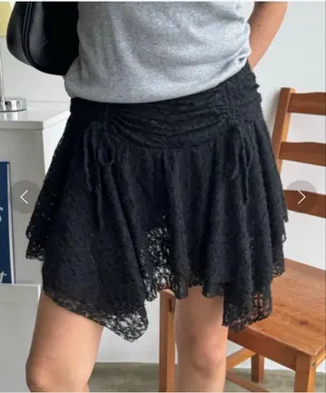 샤기 레이스 개더 미니 스커트