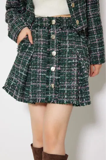 리엔다 A라인 트위드 스코트 숏