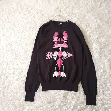 H&M 에이치앤엠 크루넥 추상 패턴 자수 니트 스웨터 S 블랙