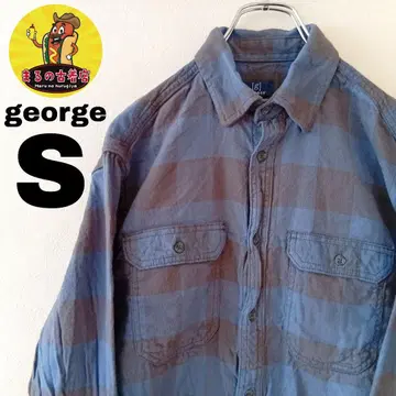 USA 구제 의류 george 플란넬 셔츠 S 블루 그레이 체크