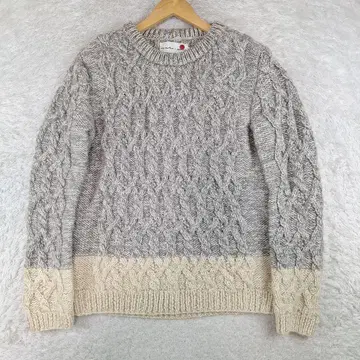 네팔제 핸드메이드 케이블 니트 투톤 L