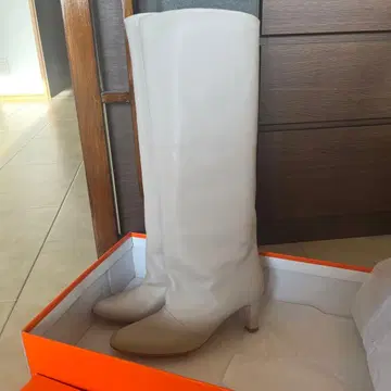 REMME 베이지 양가죽 가죽 롱 부츠 38