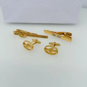 [새상품급] dunhill 커프스 단추 넥타이핀 세트 골드 오벌