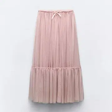 ZARA 미디 기장 샤 스커트 핑크