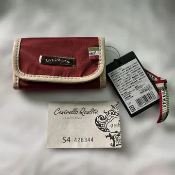 전시품 오로비안코 카드 케이스 레드 나일론 소가죽