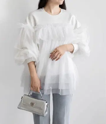 RANDA 볼륨 프릴 튤 맨투맨