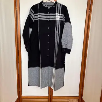 스트라이프 패턴 긴팔 셔츠 원피스