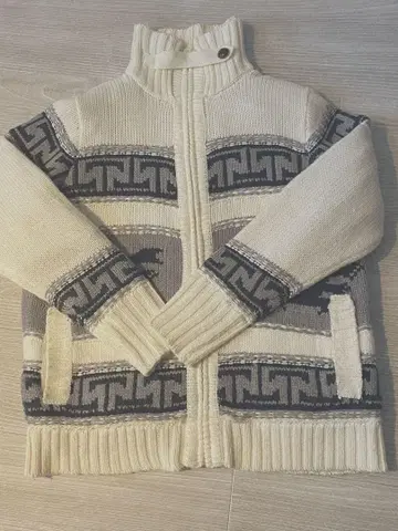 기하학 패턴 니트 스웨터 집업