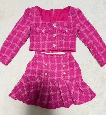 핑크 체크 무늬 셋업