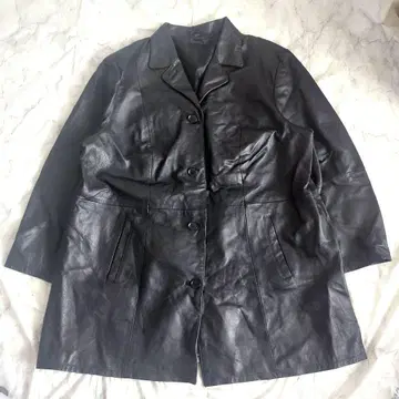 빈티지 가죽 체스터 코트 천연 가죽 X50 블랙