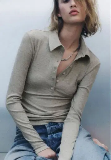 [ 새상품 ] ZARA 메탈릭 폴로넥 피케 셔츠 M 라메