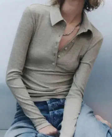 [ 새상품 ] ZARA 메탈릭 폴로넥 피케 셔츠 M 라메