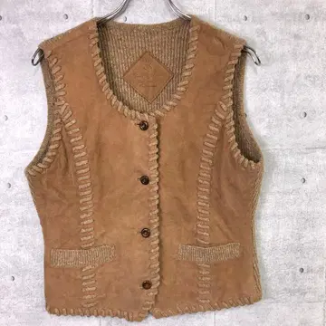 레트로 올드 웨스턴 구제 의류 페이크 스웨이드 리브 니트 절개 베스트