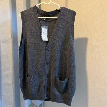 새상품 캐시미어 100% 베스트 스웨터 니트 그레이 L 여성용