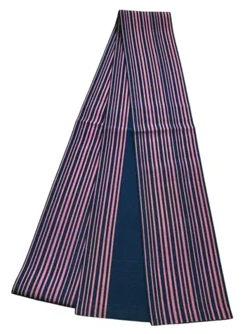 T 58 반폭 오비 하카타 오리 줄무늬 순수 실크 코부쿠로 오비