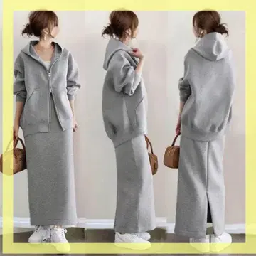 여성용 셋업 지퍼 허리 후드티 스커트 그레이 L 사이즈