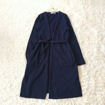 Viaggio Blu 오픈 프론트 라메 허리 벨트 롱 가디건 2 네이비