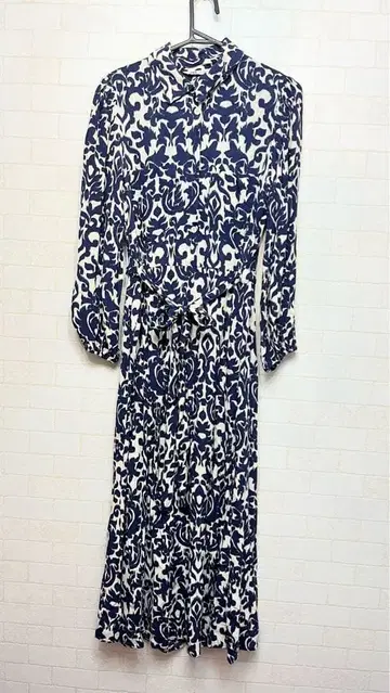 네이비 화이트 긴팔 롱 원피스