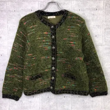 레트로 코티지코어 구제 의류 콘초 버튼 노카라 니트 자켓