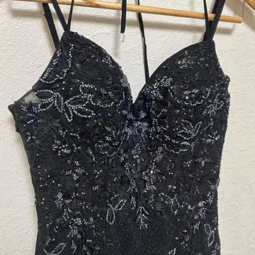 고급 비즈 자수 블랙 글리터 롱 드레스 콘테스트 드레스 캬바쿠라