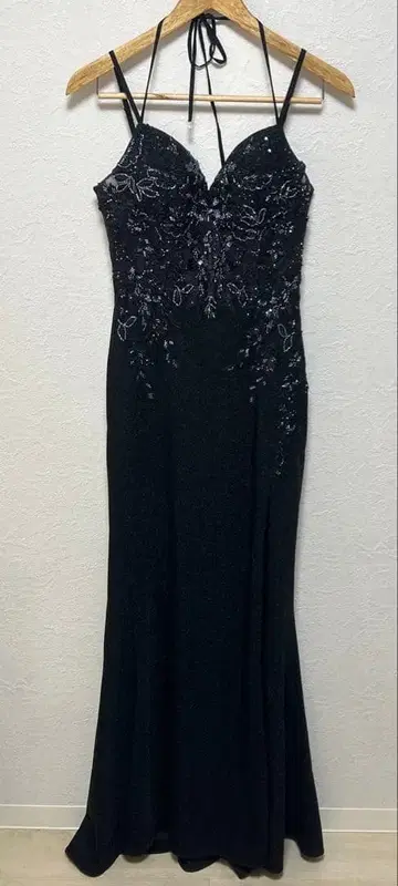 고급 비즈 자수 블랙 글리터 롱 드레스 콘테스트 드레스 캬바쿠라