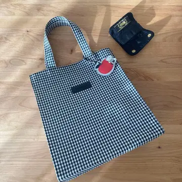 파밀리아 토트백 깅엄 체크 화이트 블랙