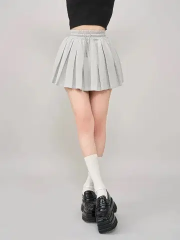 Darich 라메 맨투맨 박스 플리츠 미니 스커트 WHT FL