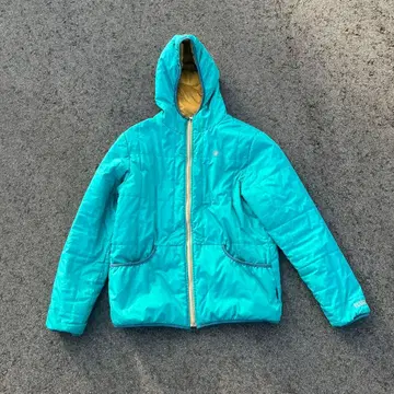 리버서블 터콰이즈 후드 부착 다운 자켓