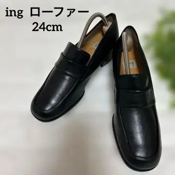 [ 새상품급 ] ing 블랙 가죽 로퍼 중간 힐 여성용 24cm