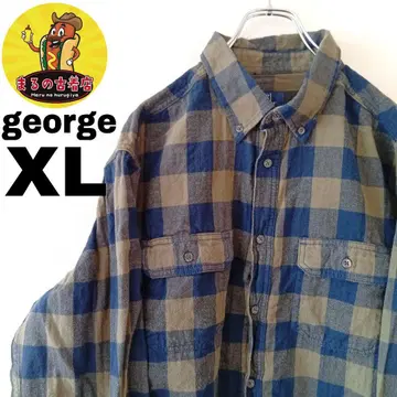USA 구제 의류 george 플란넬 셔츠 XL 카키 네이비 체크