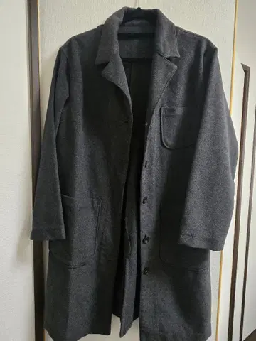 울 혼방 다크 그레이 롱 코트
