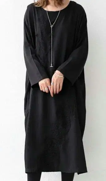 안티카 블랙 레이스 디자인 롱 원피스