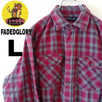 USA 구제 의류 FADEDGLORY 플란넬 셔츠 L 레드 그레이 체크