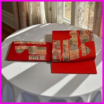 덧대기 오비 2부식 오비 빨간색 바탕 재패니즈 모던 추상 패턴