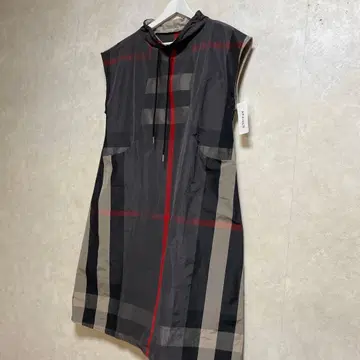 APAISER 후드 부착 체크 슬리브리스 원피스