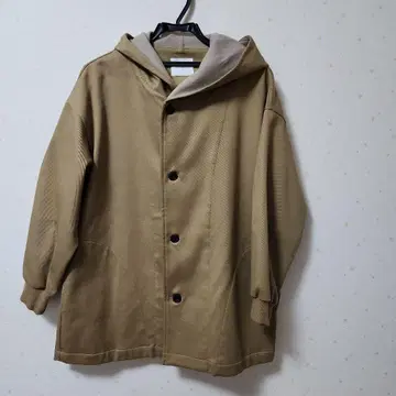 베이지 오버 사이즈 자켓 후드 부착