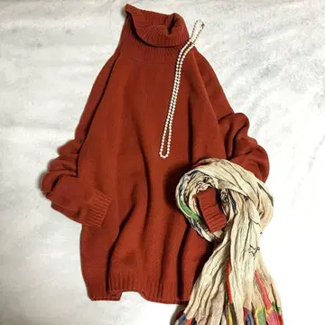 새상품급 뷰티&유스 루즈 터틀넥 풀오버 캐시미어 테라코타